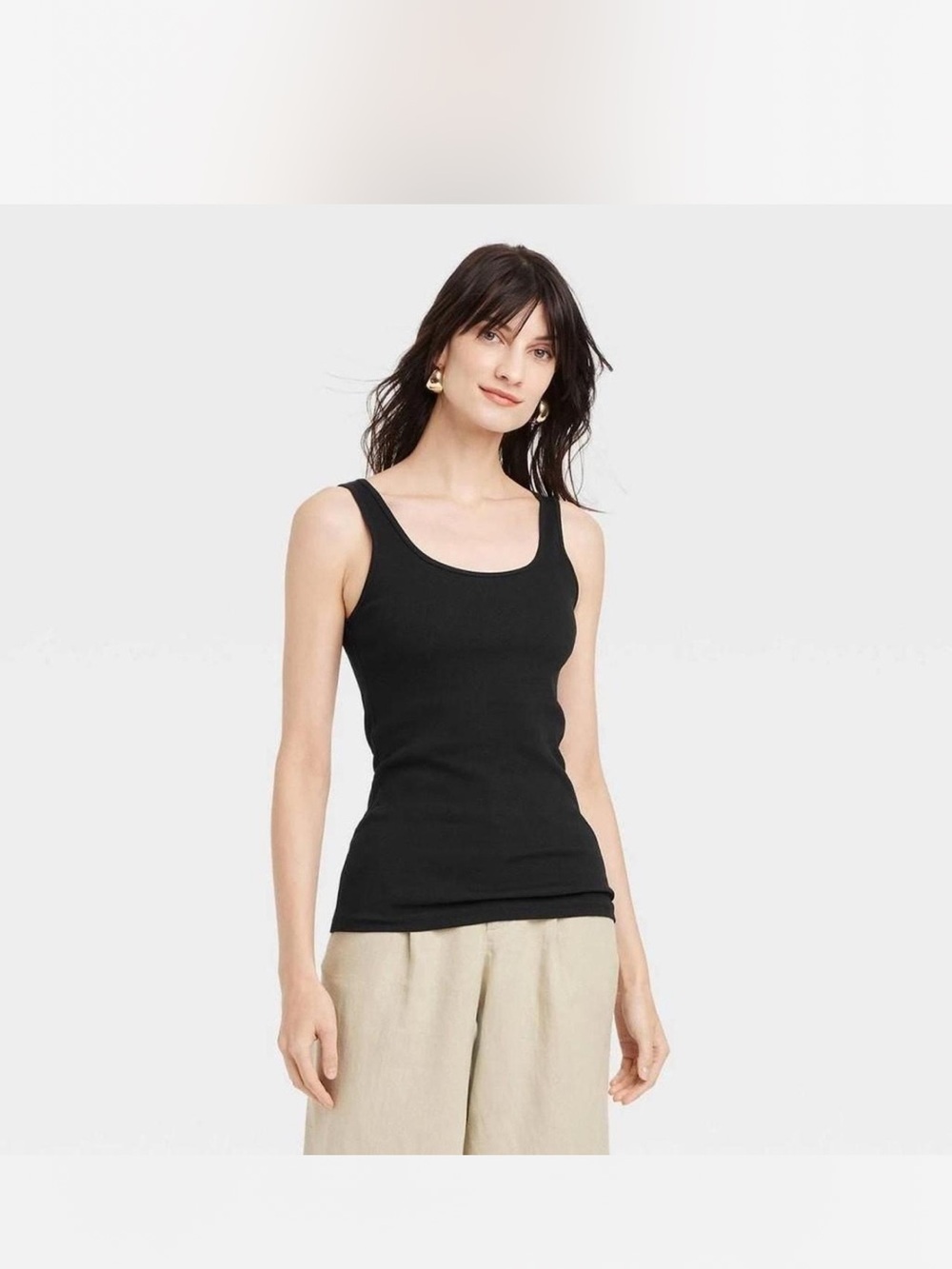 Women's Slim Fit Layered Ribbed Tank Top - A New Day™ Black XS